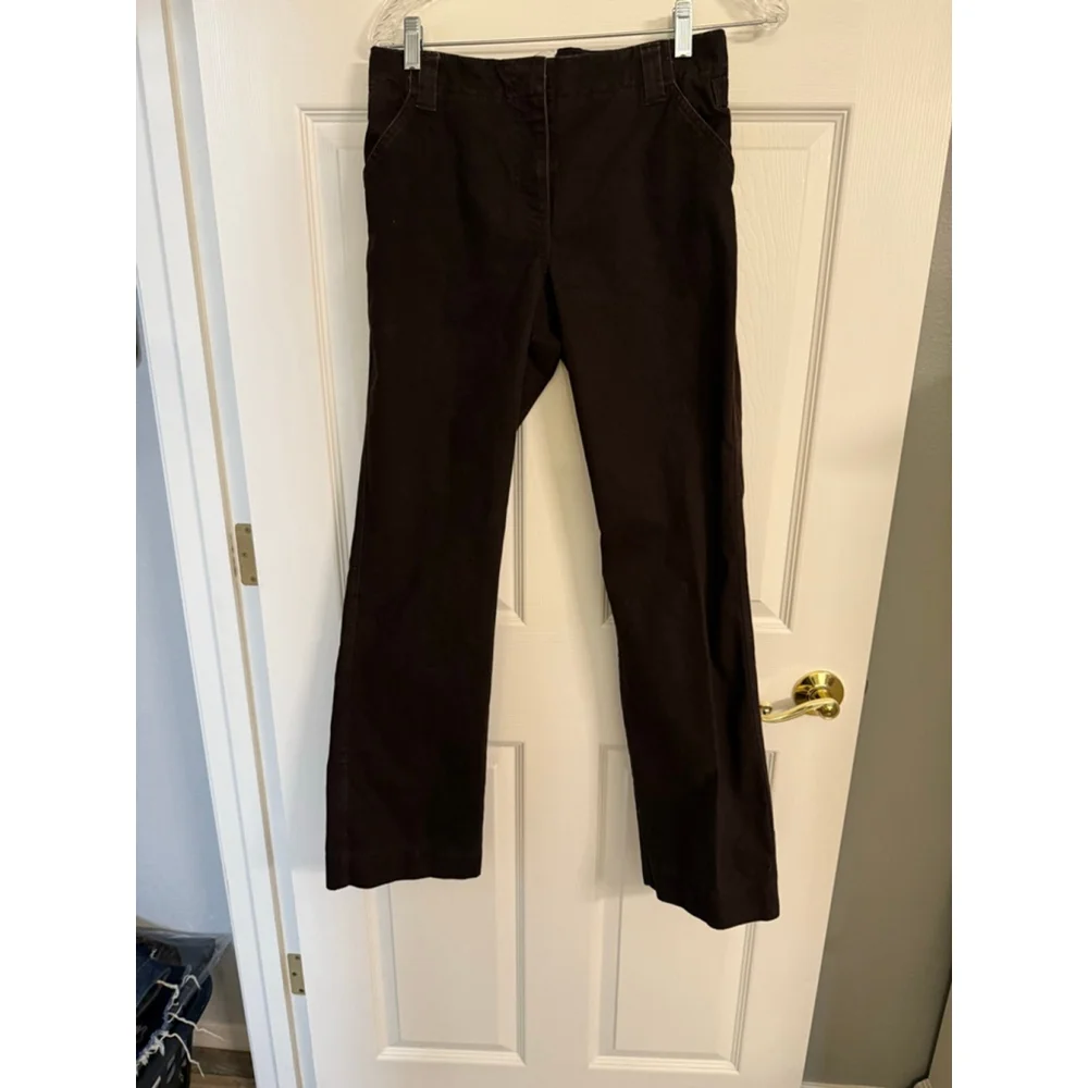 Dark Brown Low Rise Chinos J Crew Size 6 Adjustable Waistband Stretch Flared Leg